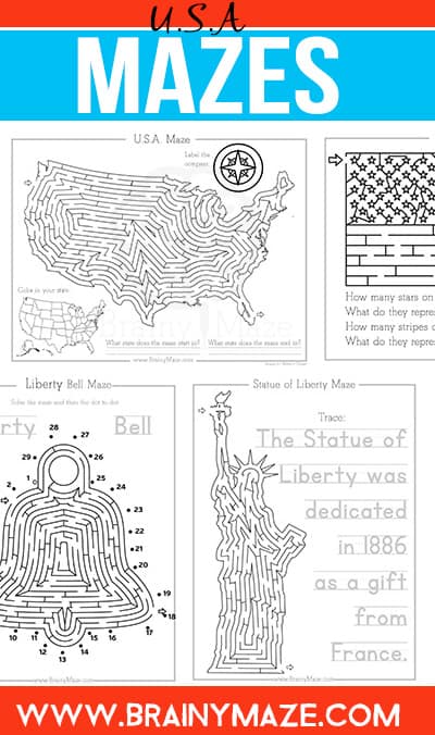 Patriotic Themed Mazes - Brainy Maze