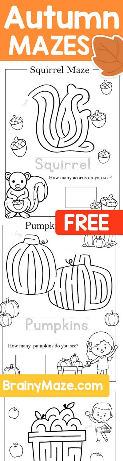 Fall Mazes for Preschool & Kindergarten - Brainy Maze